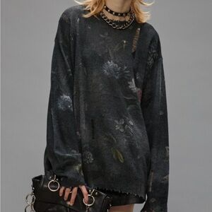 R13 distressed cashmere floral boyfriend sweater